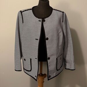 Talbots Women's Black White Striped Button Front 3/4 Sleeve Blazer Jacket Sz 16